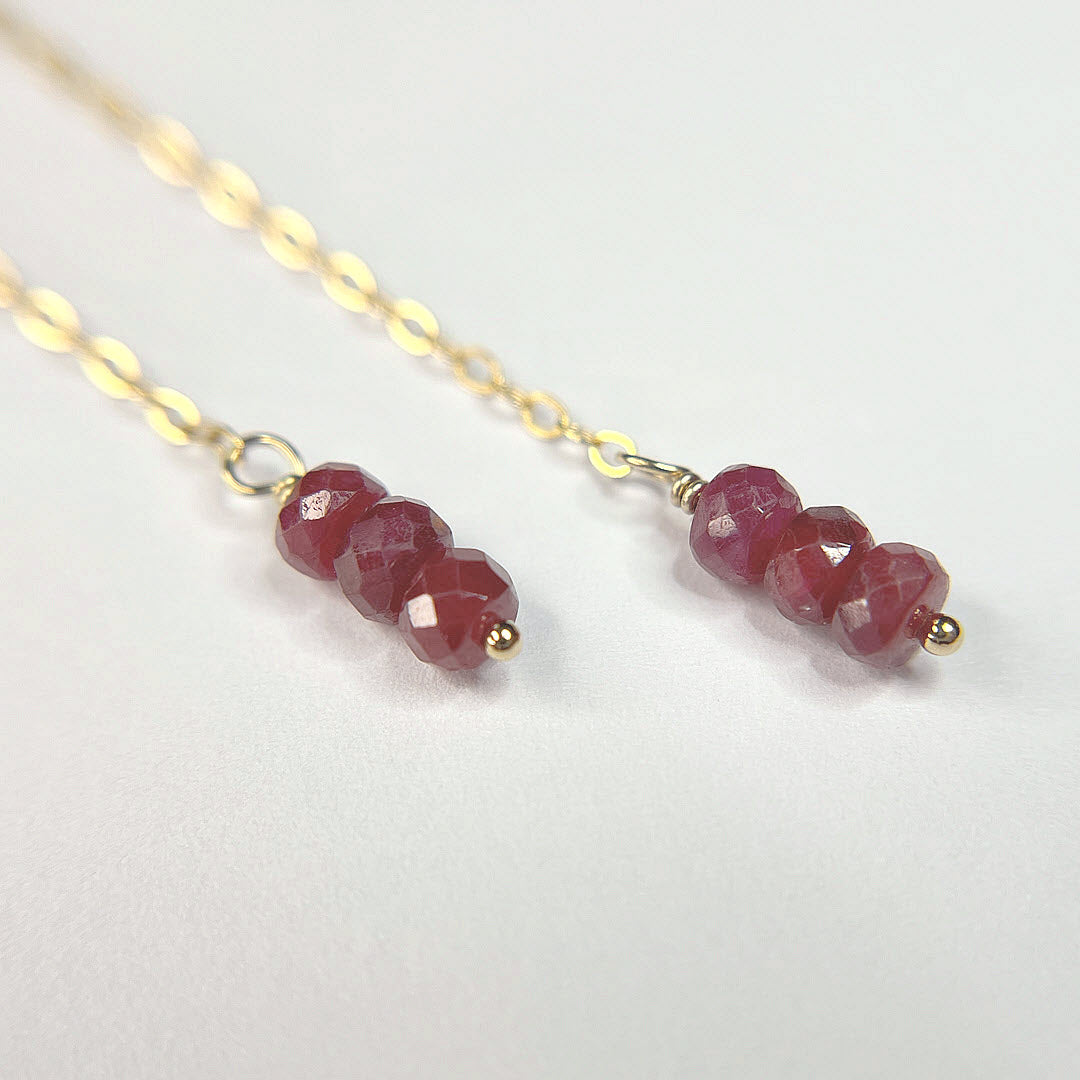 Ruby Trio Fine Chain Dangle Earrings, 14K Gold Fill