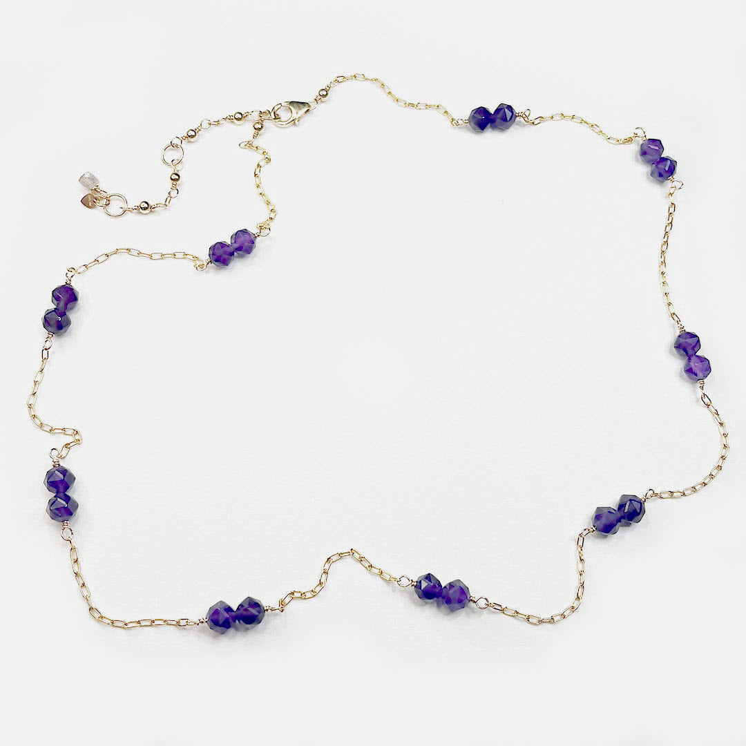 Star-Cut Amethyst Station Necklace, 14K Gold Fill