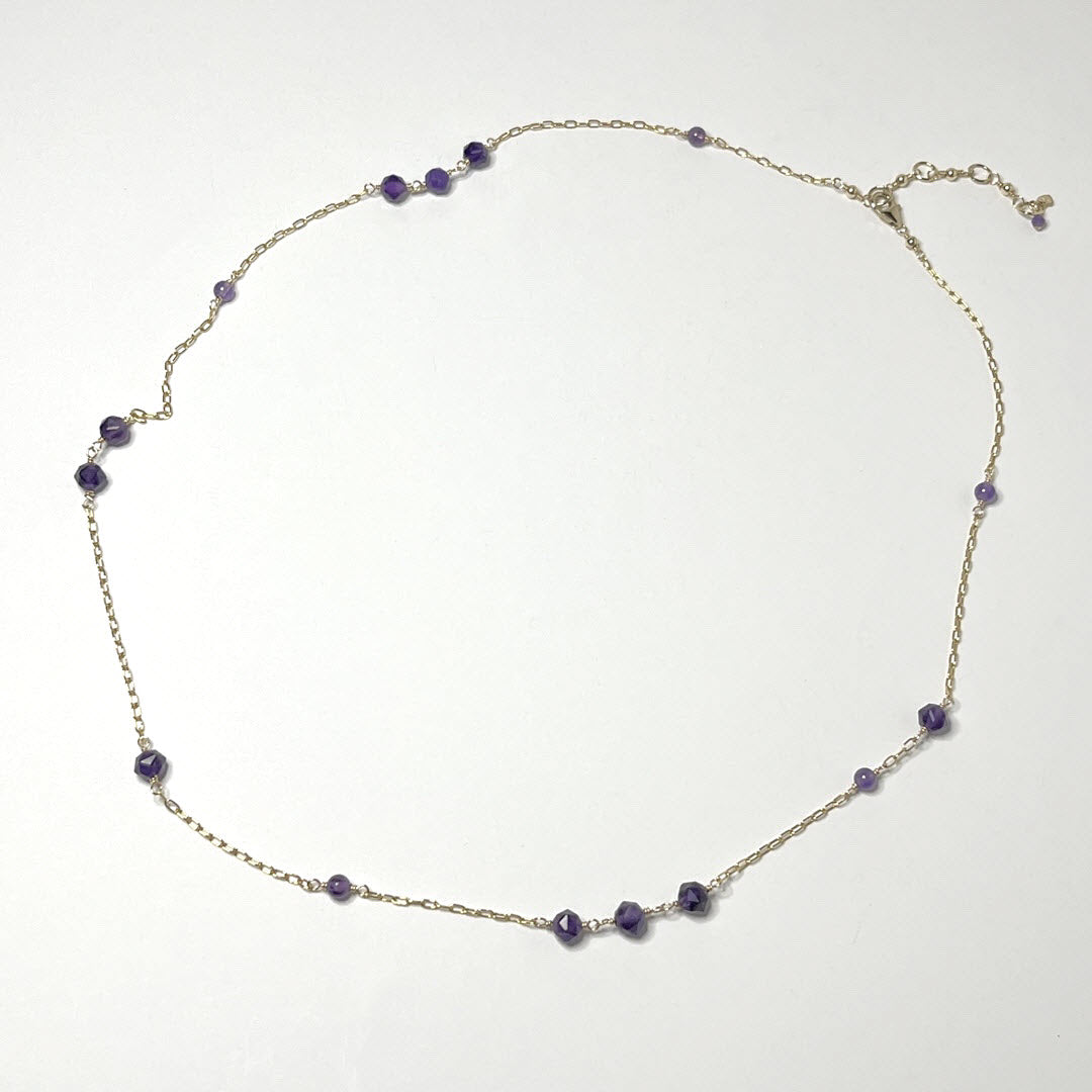 Amethyst Asymmetrical Station Necklace, 14K Gold Fill