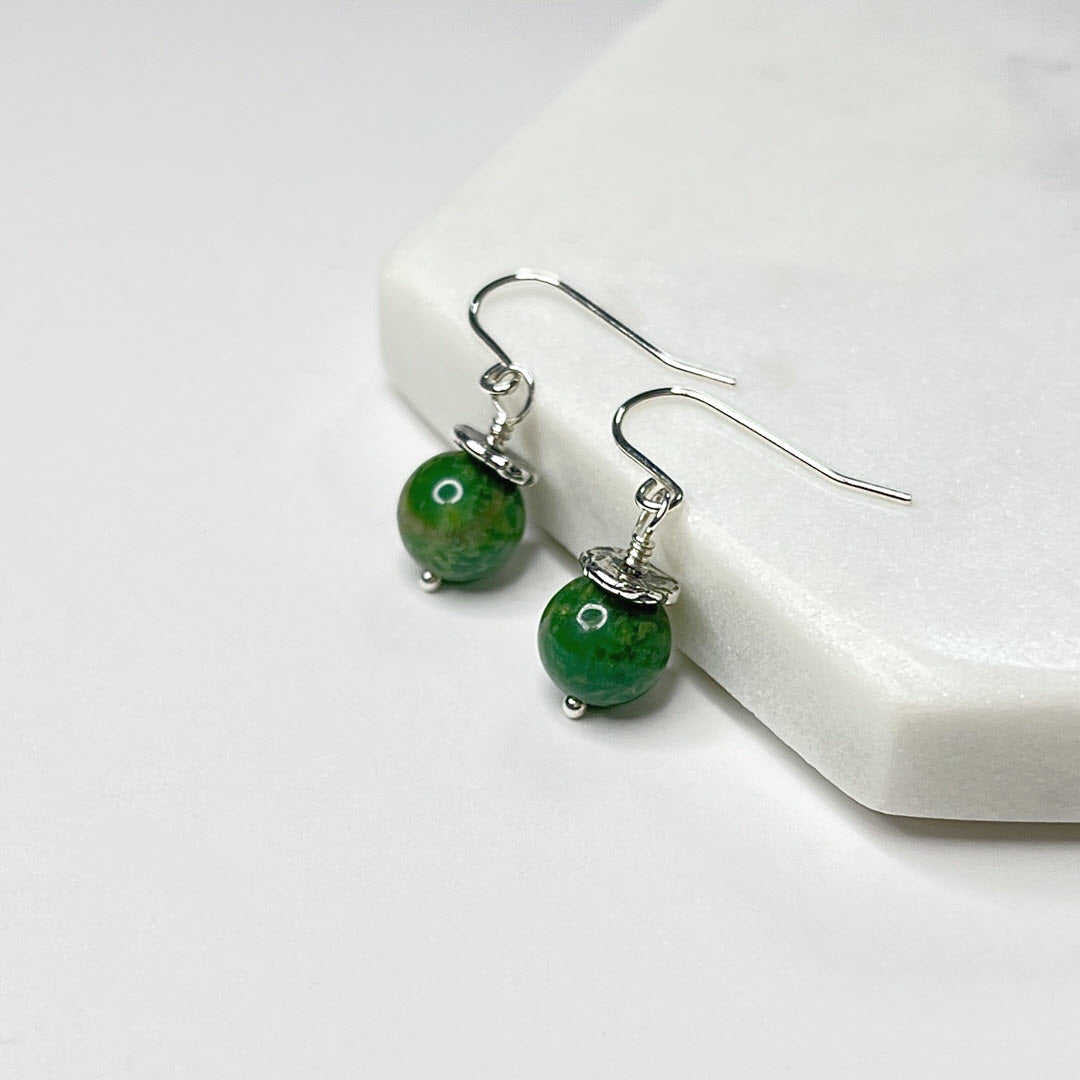 1-Stone Dangle Earrings, African Jade, Sterling