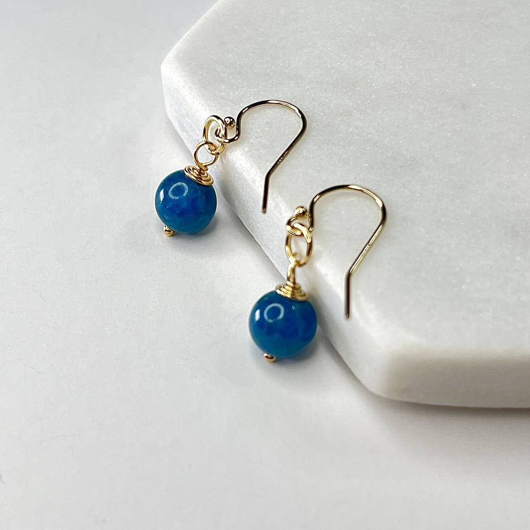 1-Stone Dangle Earrings, Neon Apatite, 14K Gold Fill