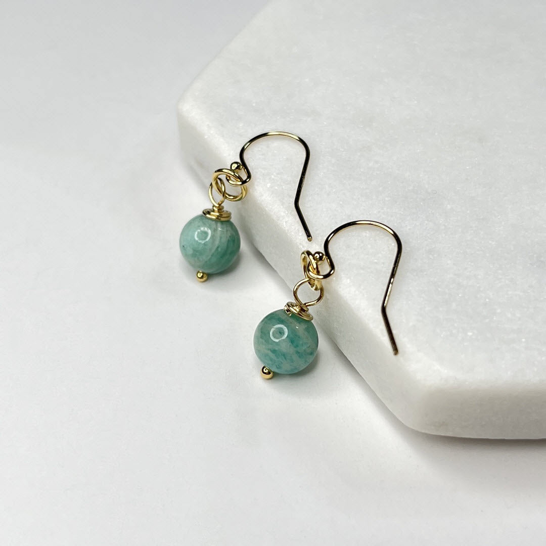 1-Stone Dangle Earrings, Amazonite, 14K Gold Fill
