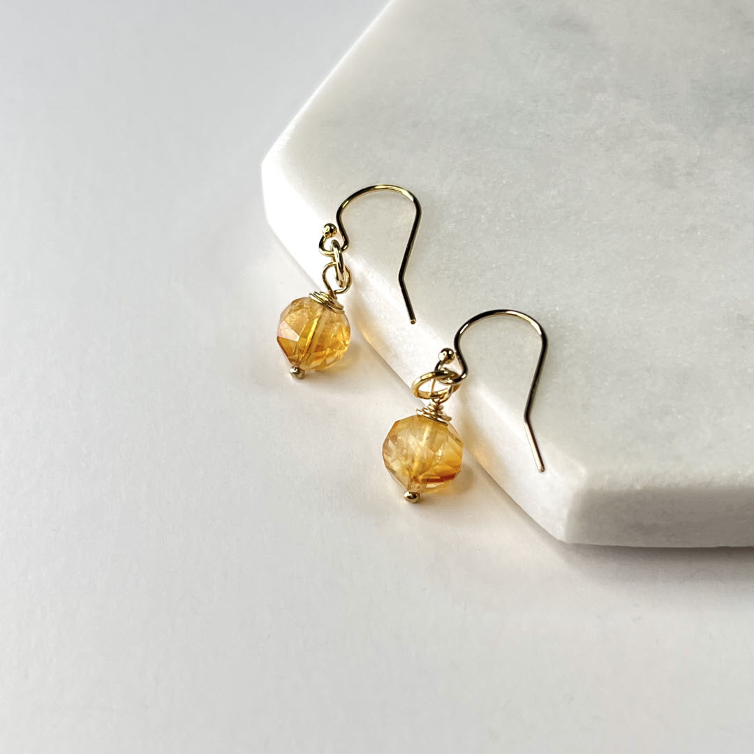 1-Stone Dangle Earrings, Citrine, 14K Gold Fill
