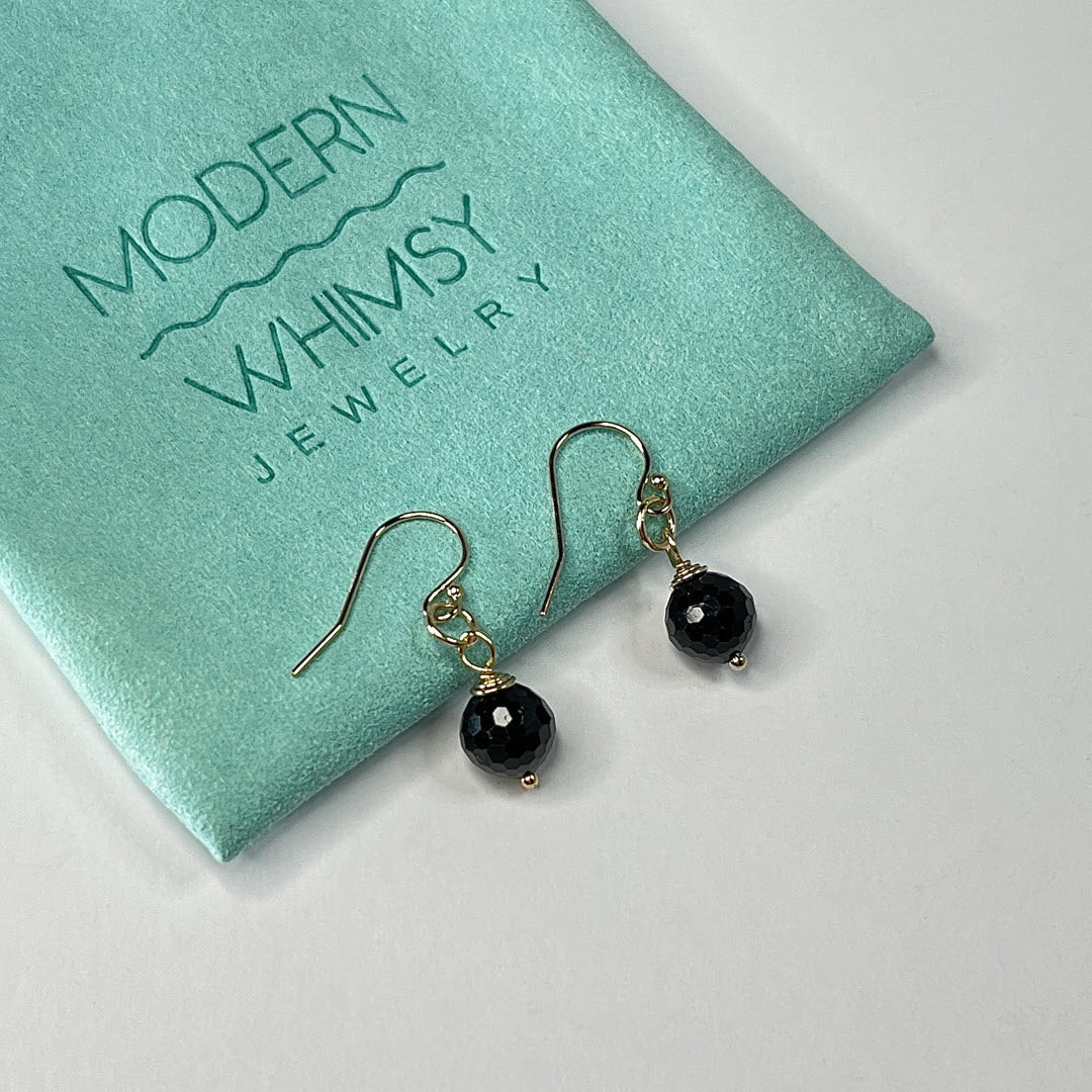 1-Stone Dangle Earrings, Black Tourmaline, 14K Gold Fill