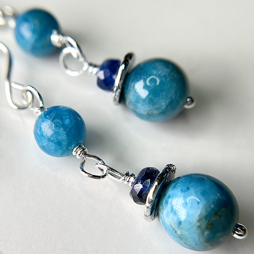 Neon Apatite Double Drop Dangle, Sterling