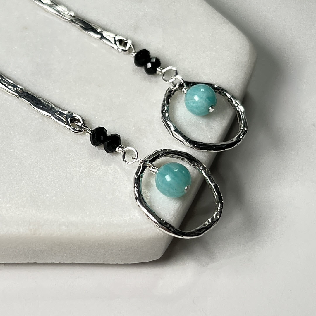 Gemstone Stick and Circle Long Party Dangles, Neon Apatite, Sterling