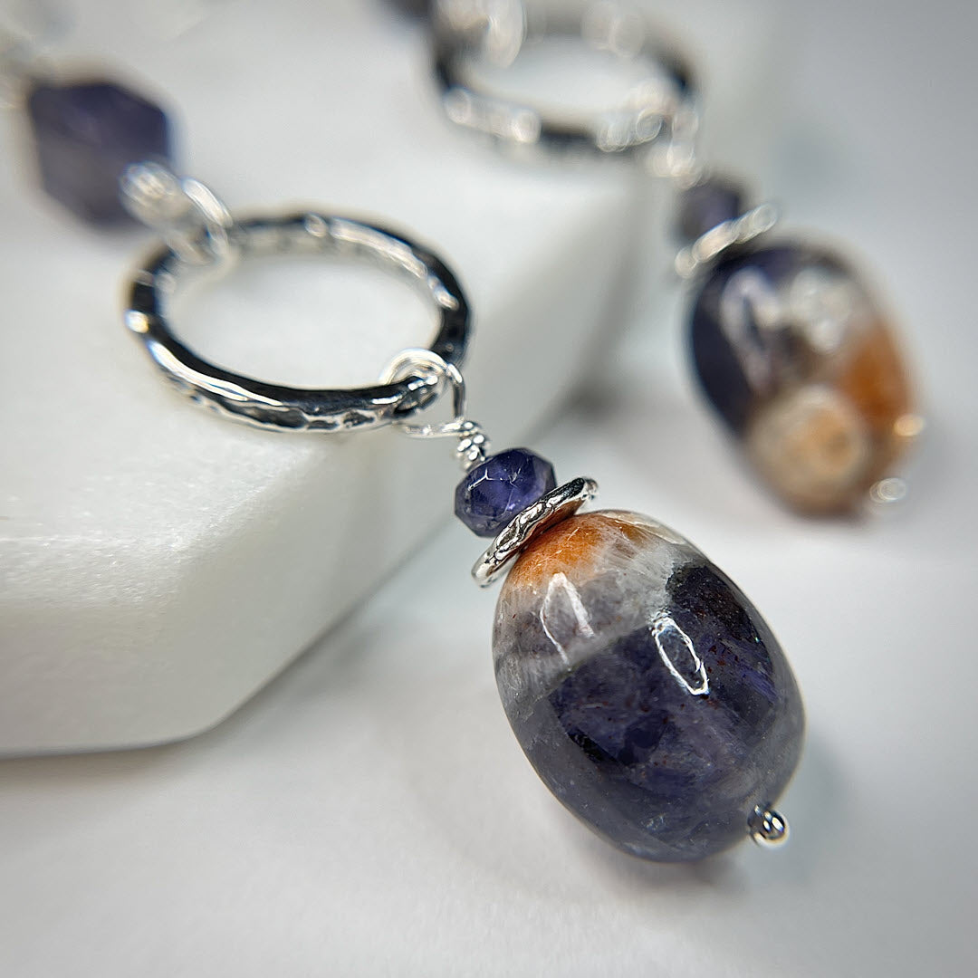 Iolite and Iolite-Sunstone Sterling Circle Dangle Earrings