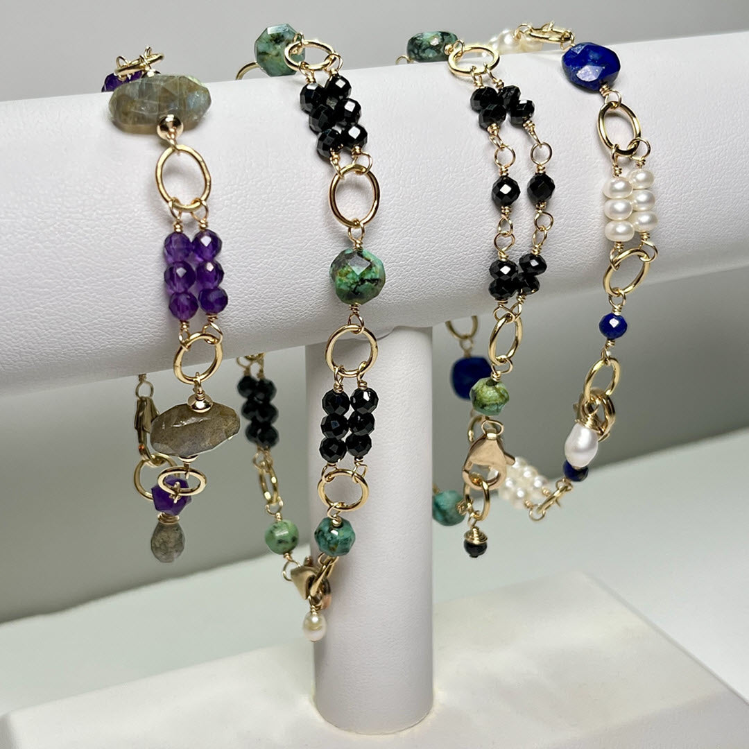 Amethyst Double Row Bracelet With Labradorite, 14K Gold Fill