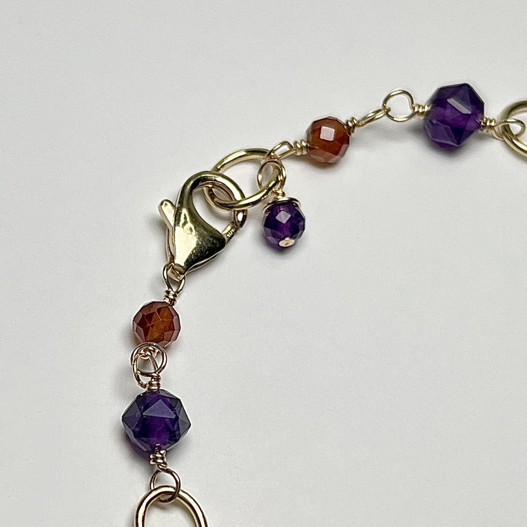 Hessonite Double Row Bracelet With Amethyst, 14K Gold Fill