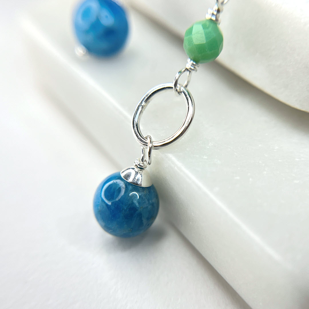 Chrysoprase and Neon Apatite Long Party Dangles, Sterling