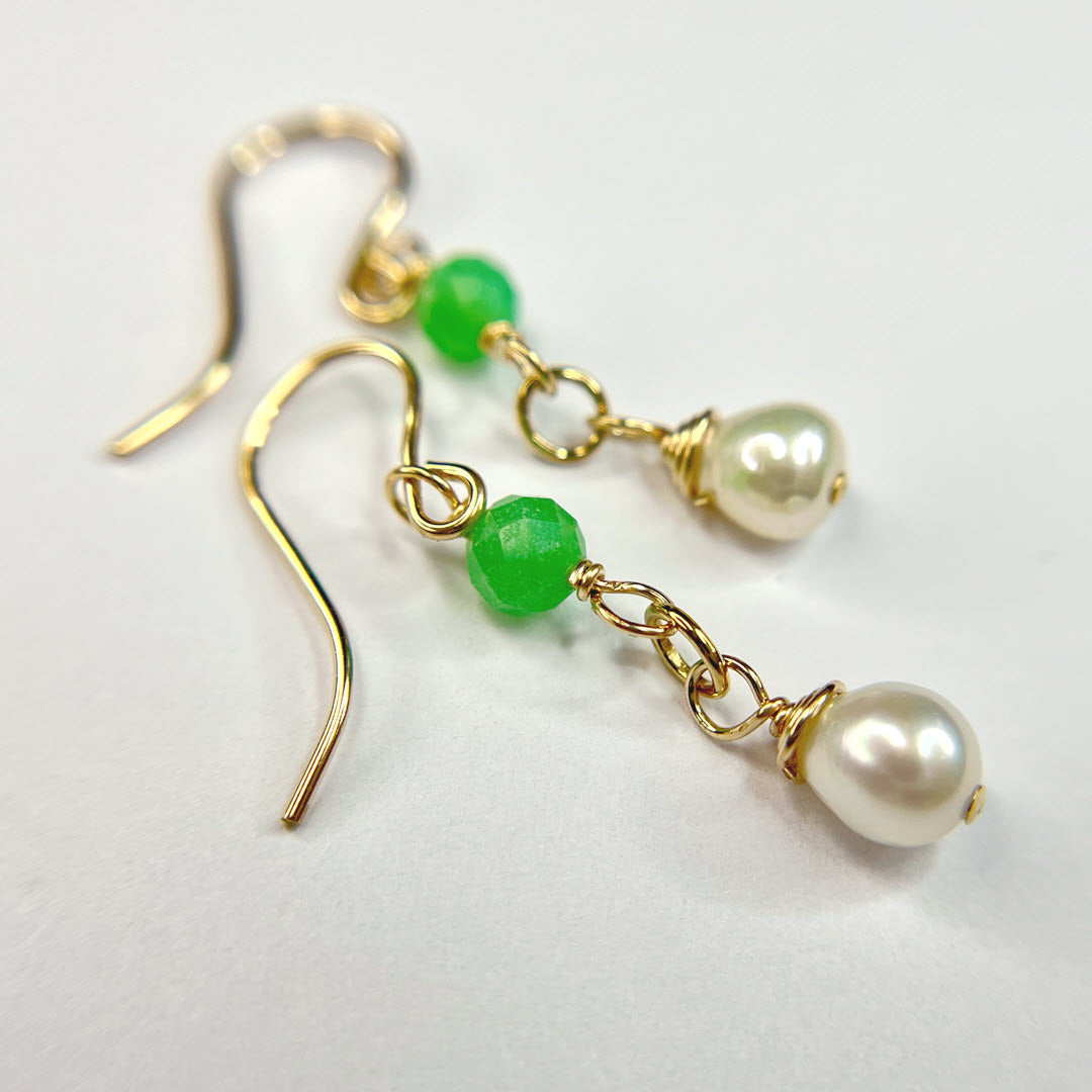 Chrysoprase and Pearl Dangle Earring, 14K Gold Fill