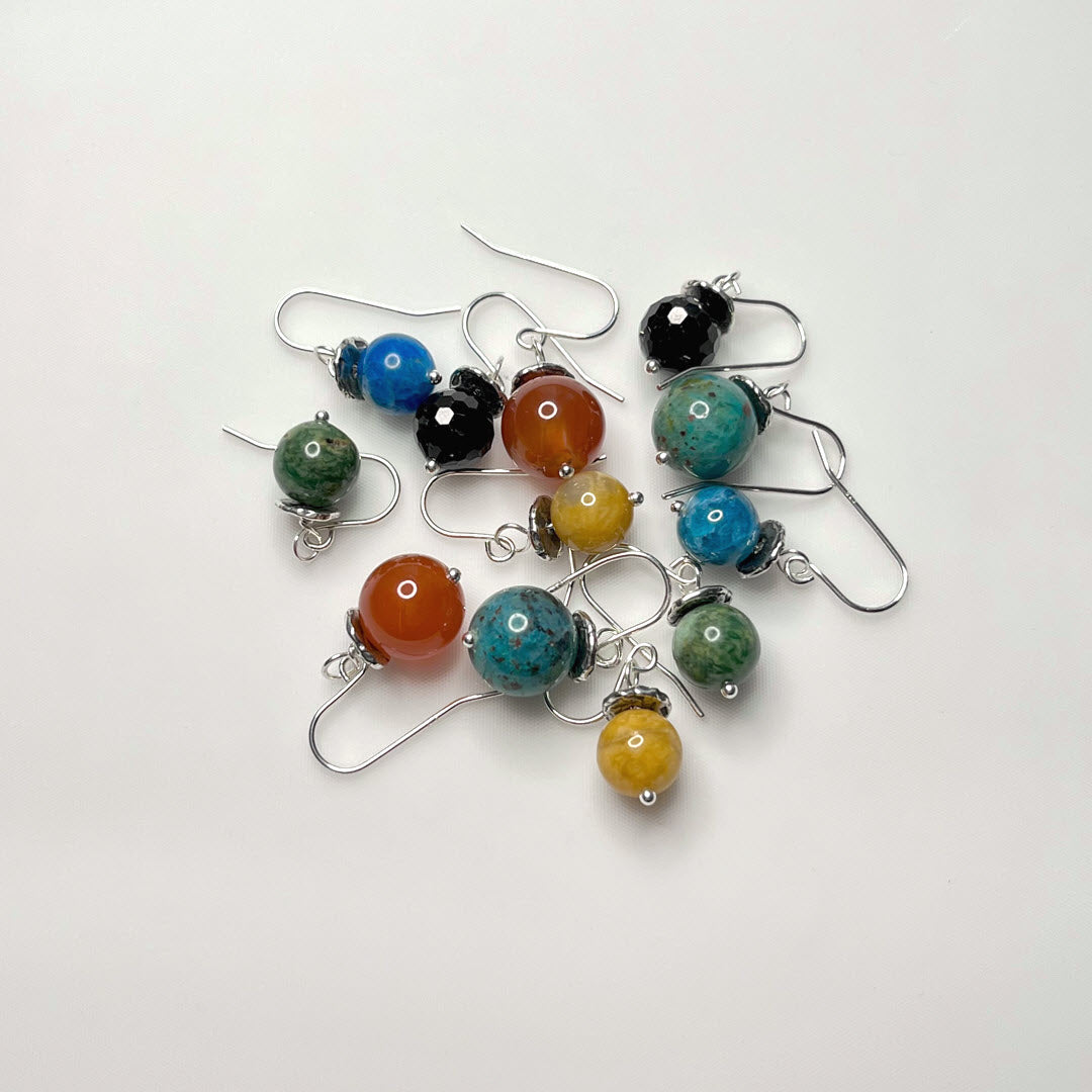 Mix of colorful gemstone and sterling dangle earrings