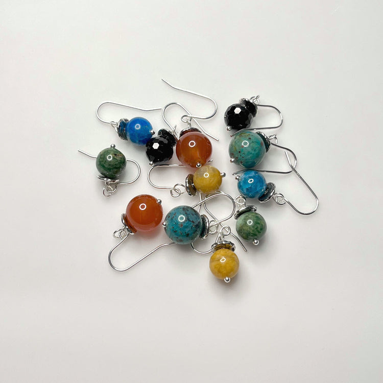 Mix of colorful gemstone and sterling dangle earrings