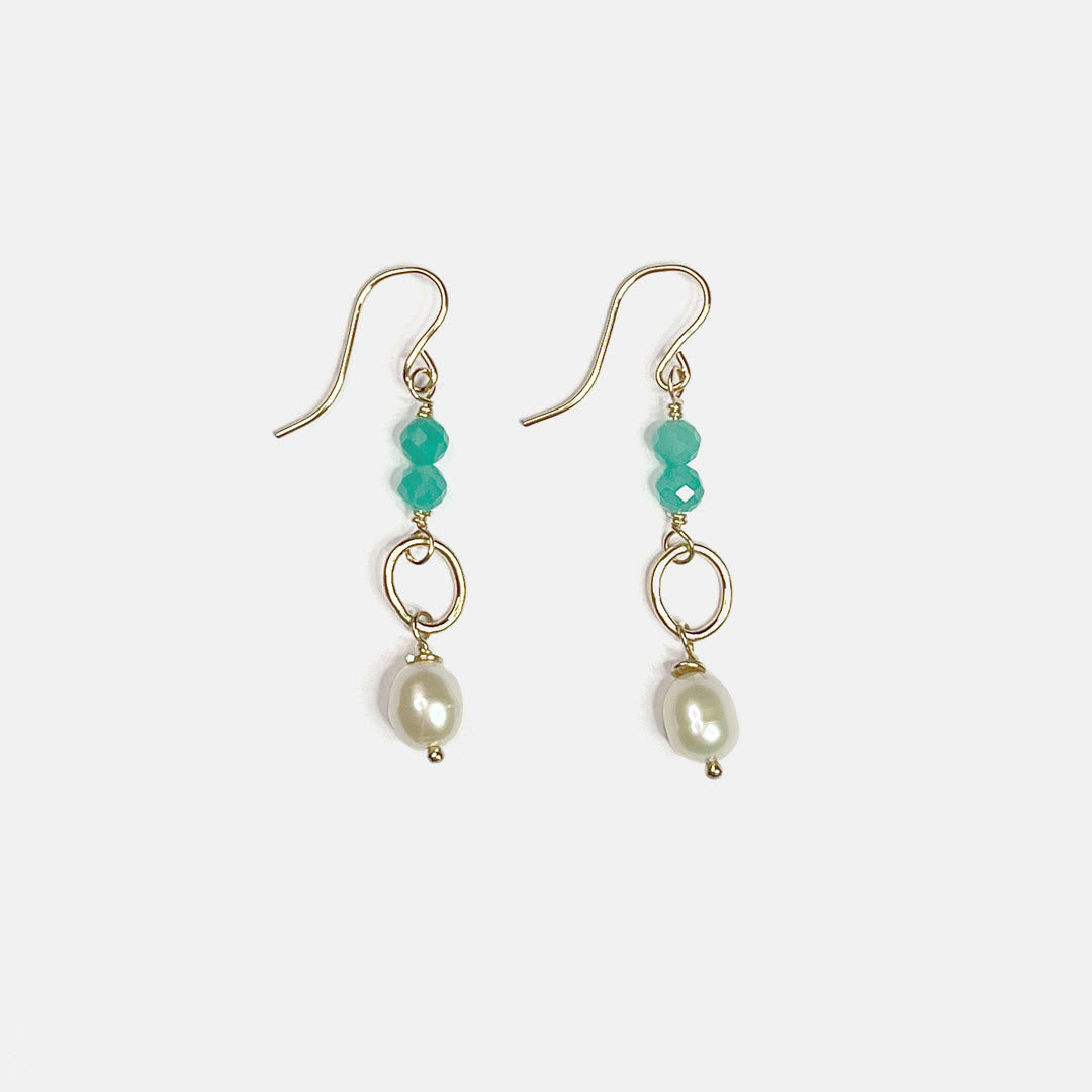Amazonite and Pearl Drop Dangle Earrings, 14K Gold Fill