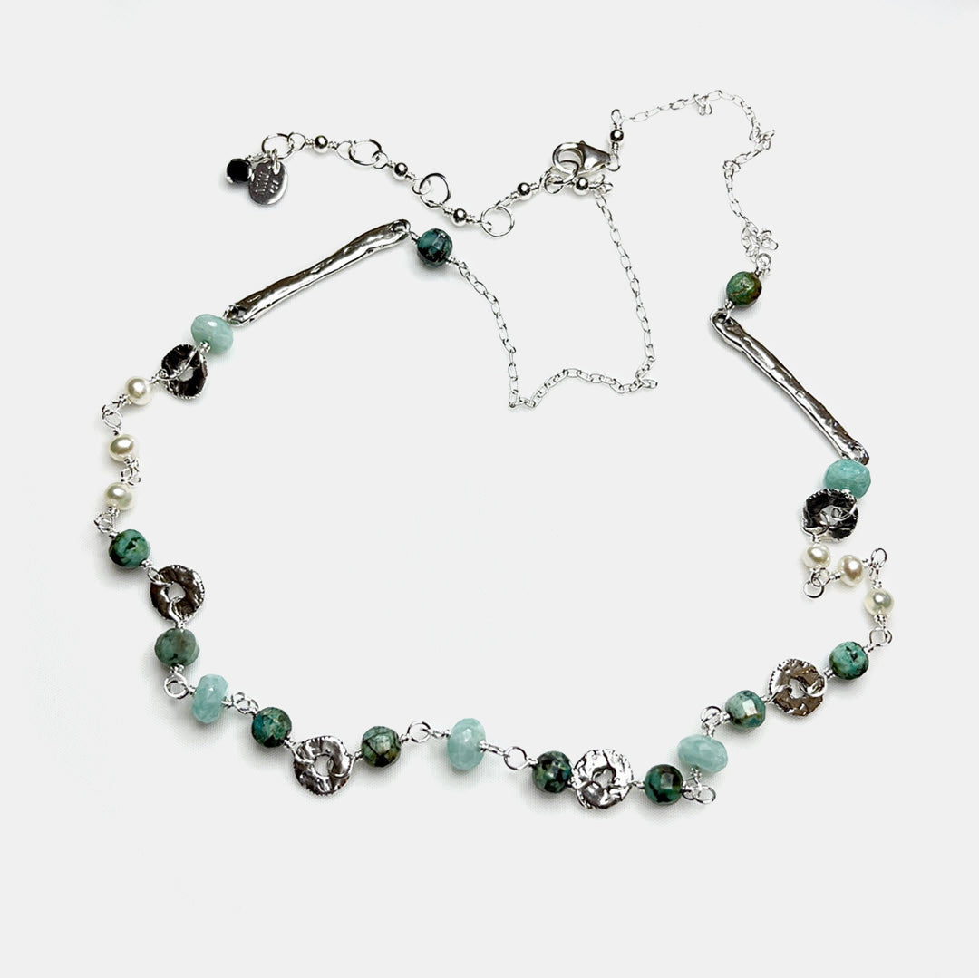 “Sticks and Stones” Necklace, African Turquoise, Sterling