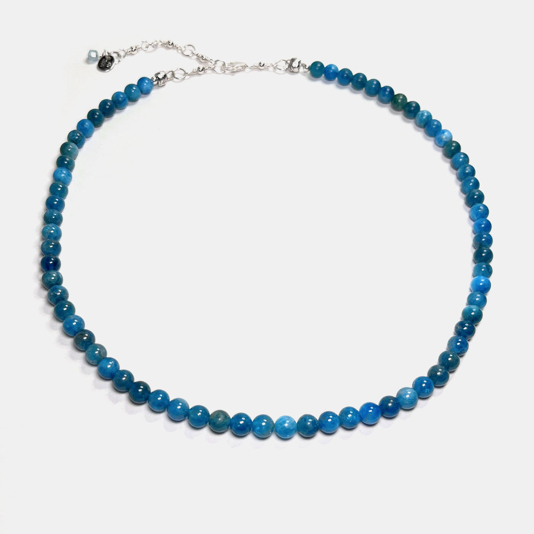 Neon Apatite 18" Beaded Necklace, Sterling