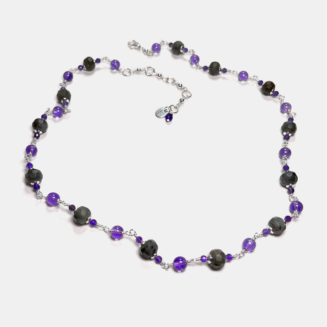 Chunky Labradorite and Amethyst Necklace, Sterling