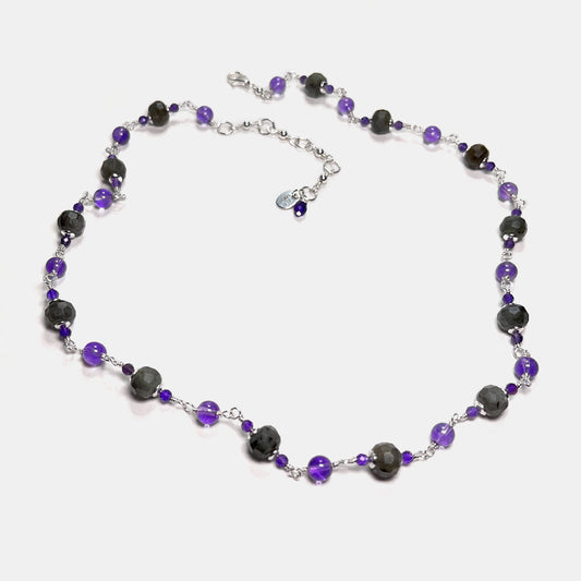 Chunky Labradorite and Amethyst Necklace, Sterling