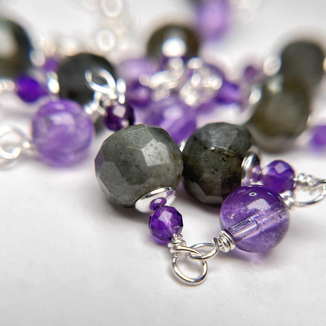 Chunky Labradorite and Amethyst Necklace, Sterling