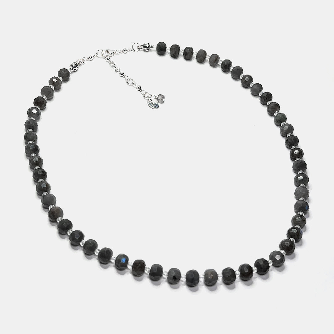 Labradorite 19” Beaded Necklace, Sterling