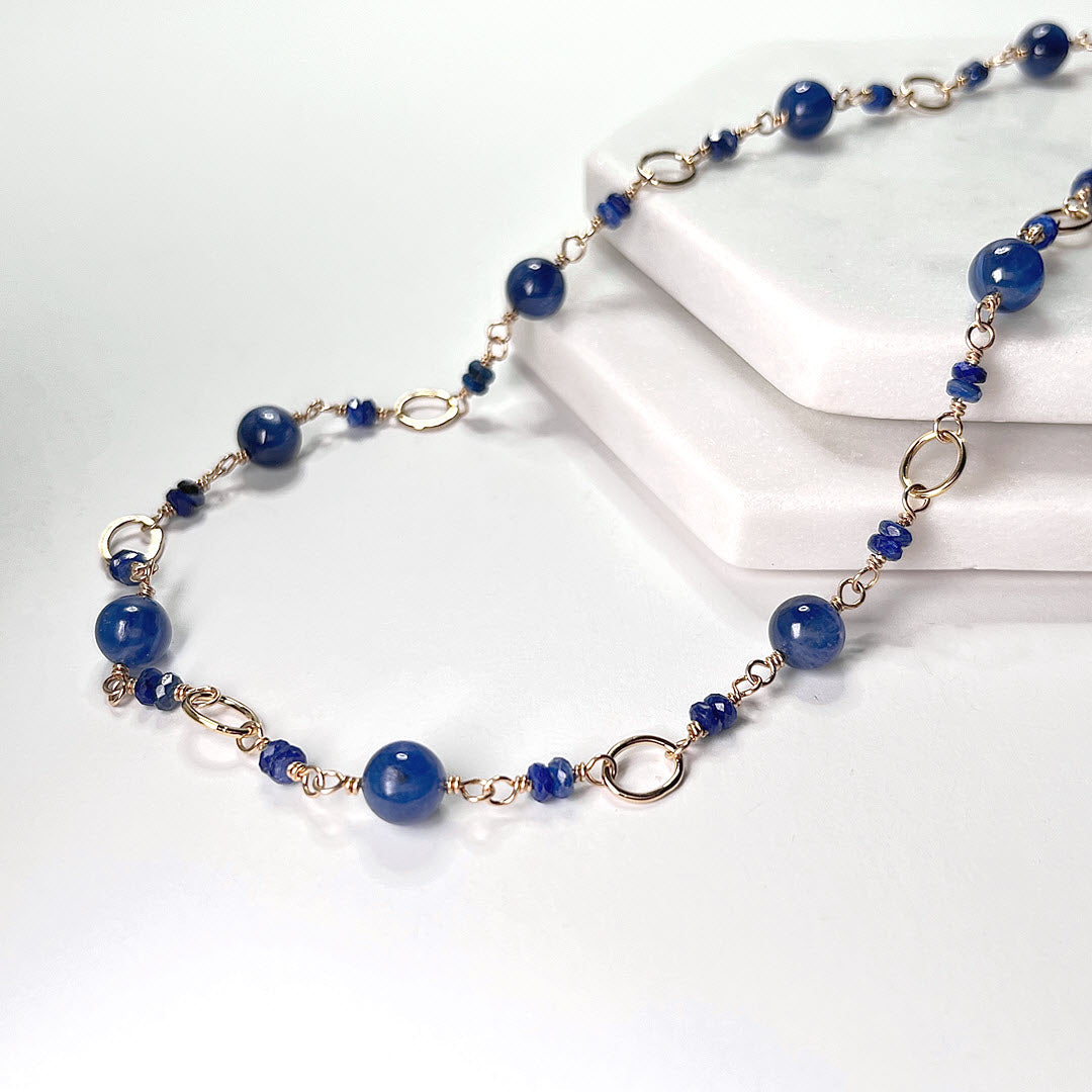 Kyanite Necklace With Links, 14K Gold Fill