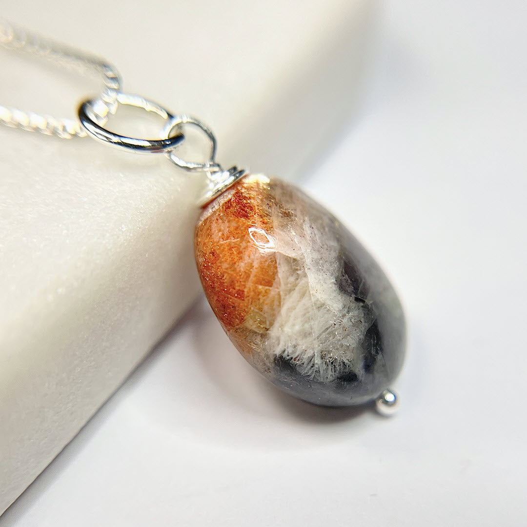 Iolite-Sunstone Single Drop Pendant, Sterling