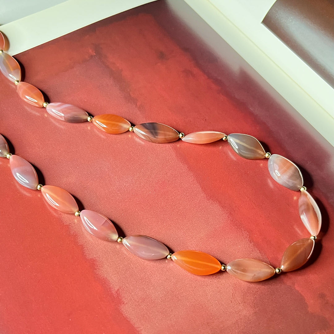 Pink Botswana Agate Marquise Necklace, 14K Gold Fill