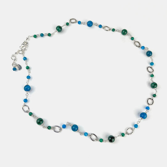 Neon Apatite and Malachite Necklace With Links, Sterling