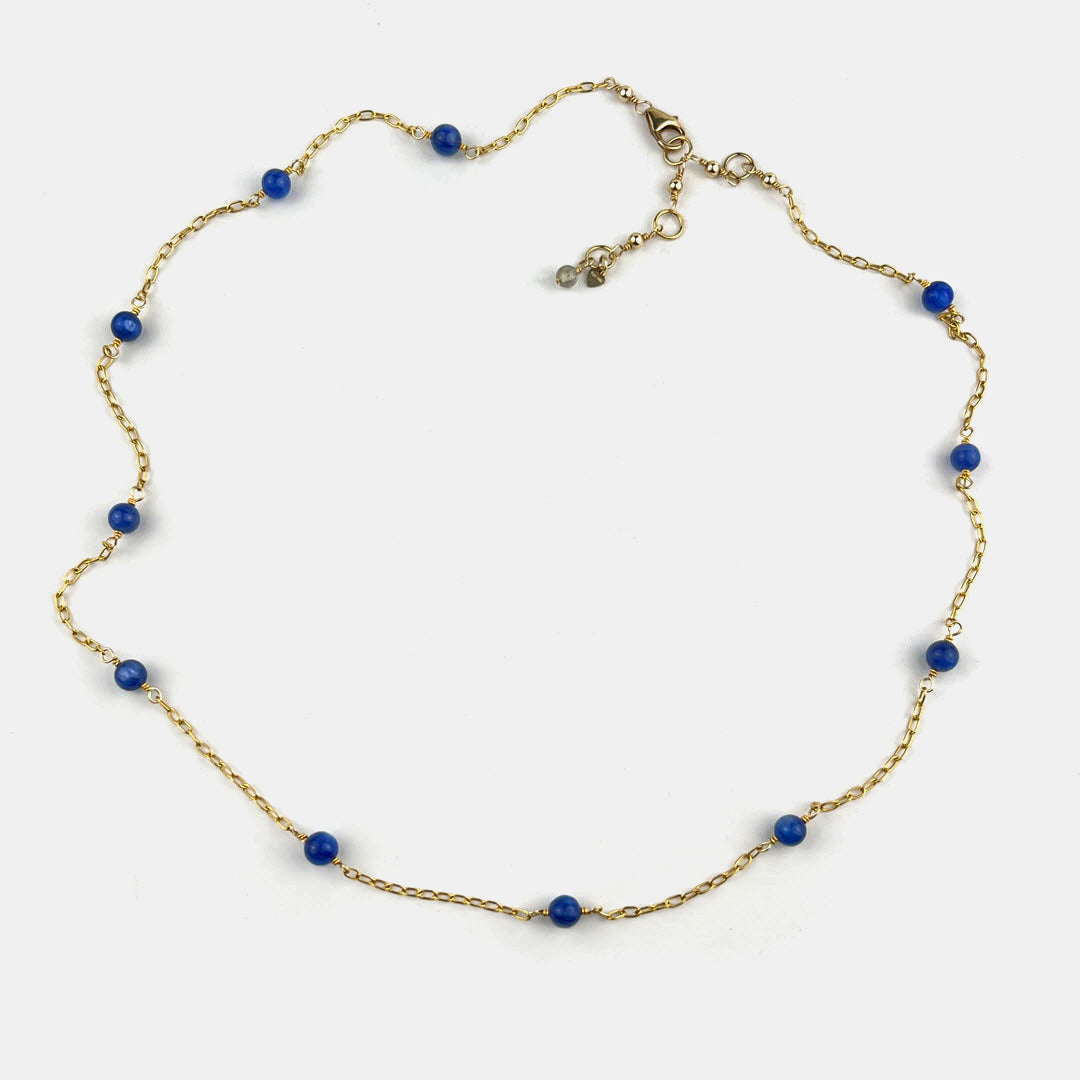 Kyanite 11-Stone 22” Station Necklace, 14K Gold Fill