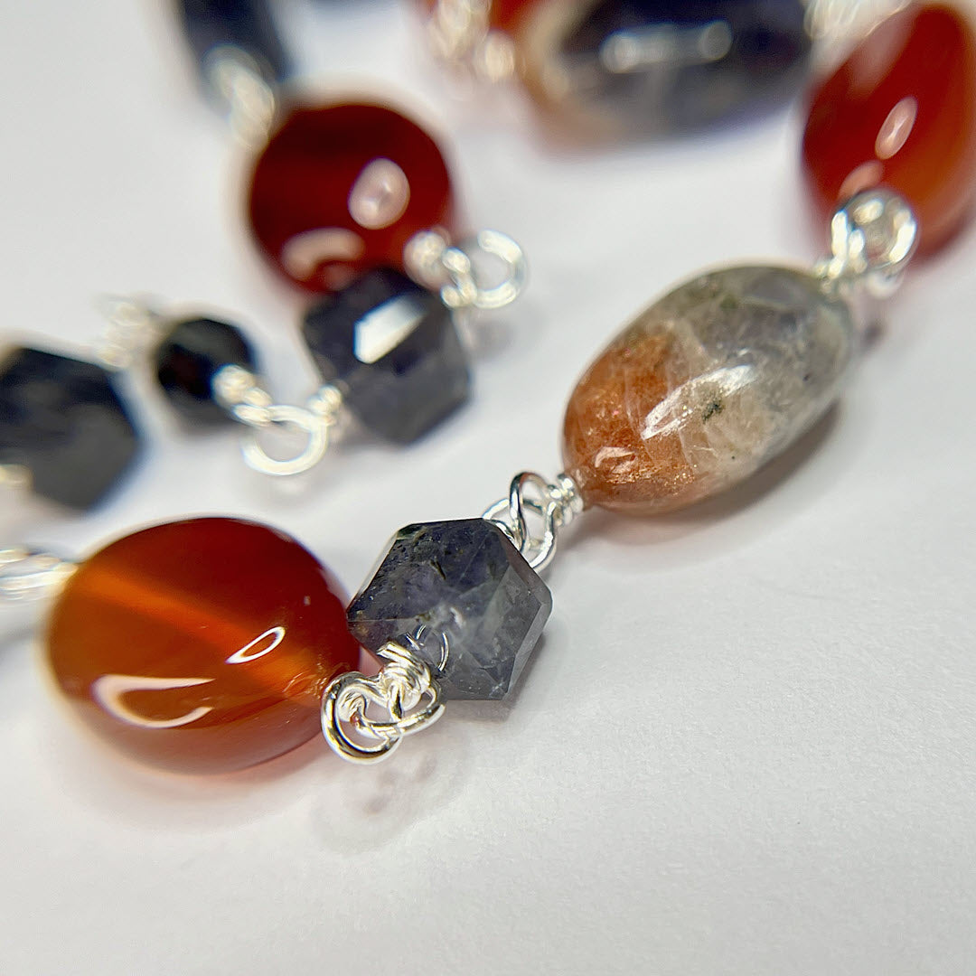 Iolite, Carnelian and Iolite-Sunstone Necklace, Sterling