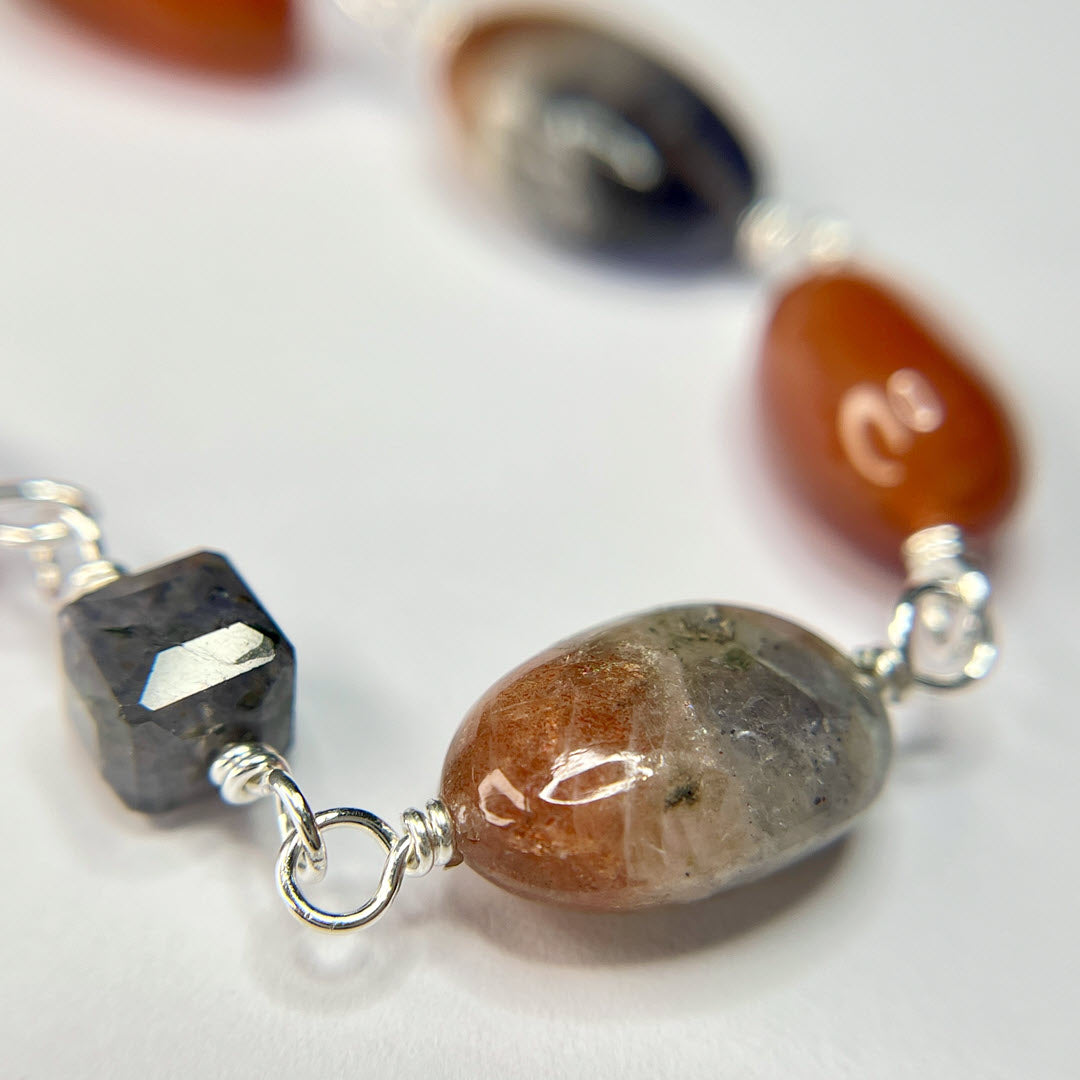 Iolite, Carnelian and Iolite-Sunstone Necklace, Sterling
