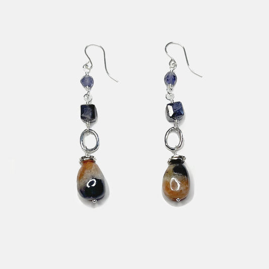 Iolite and Sunstone Triple Drop Dangle With Link, Sterling