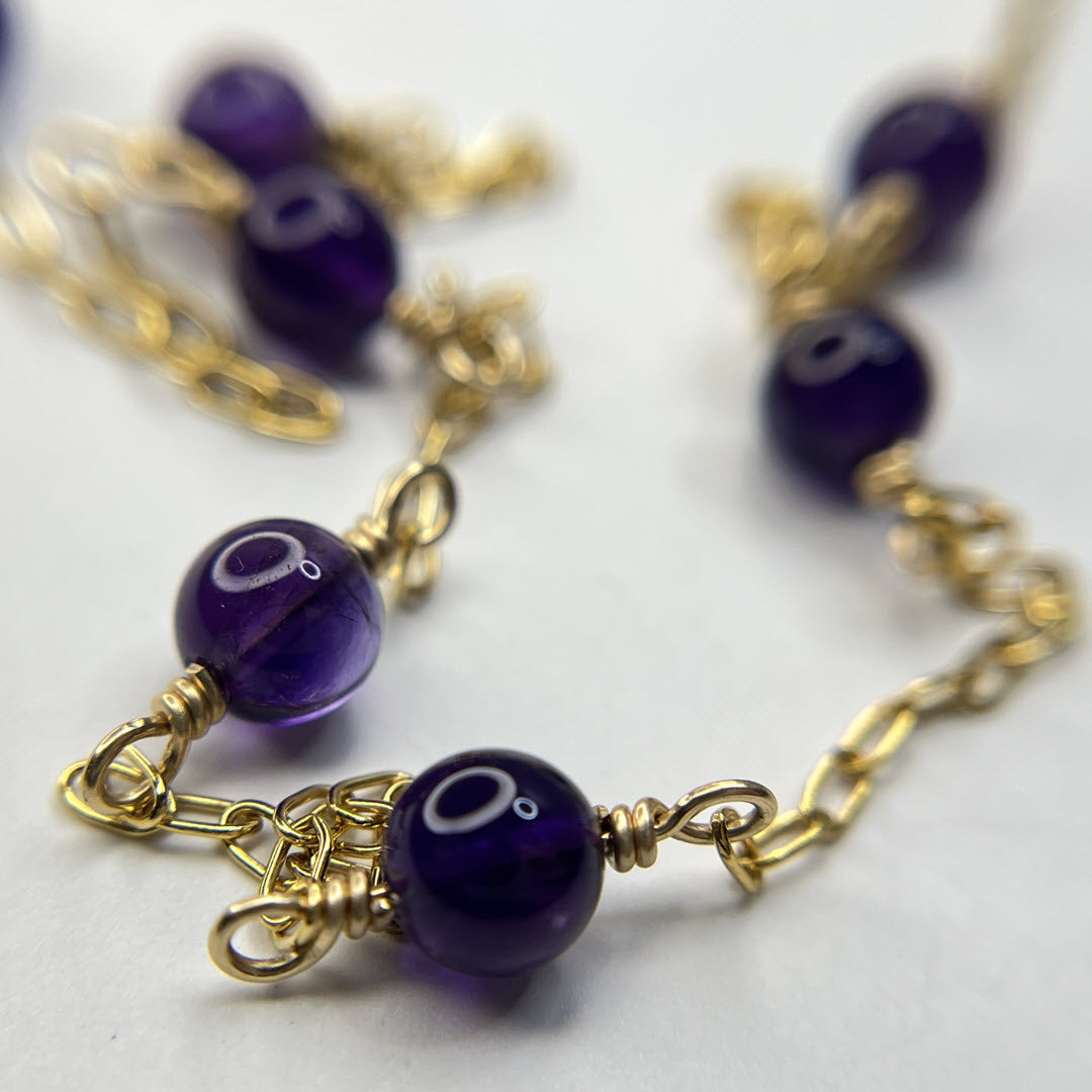 Amethyst 11-Stone 22” Station Necklace, 14K Gold Fill