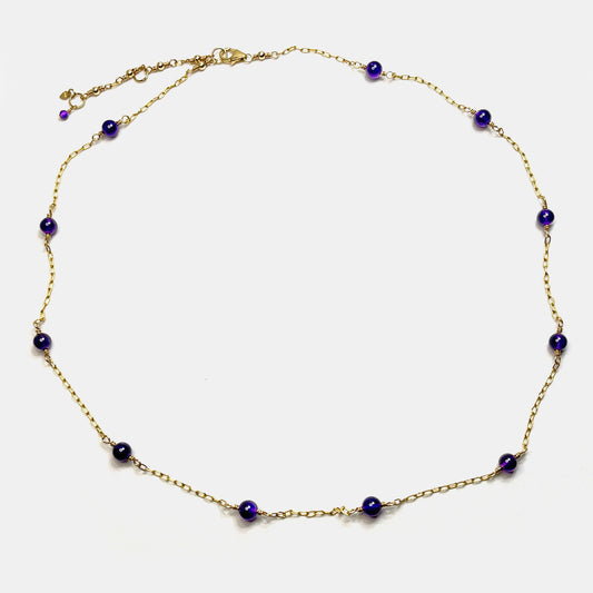 Amethyst 11-Stone 22” Station Necklace, 14K Gold Fill