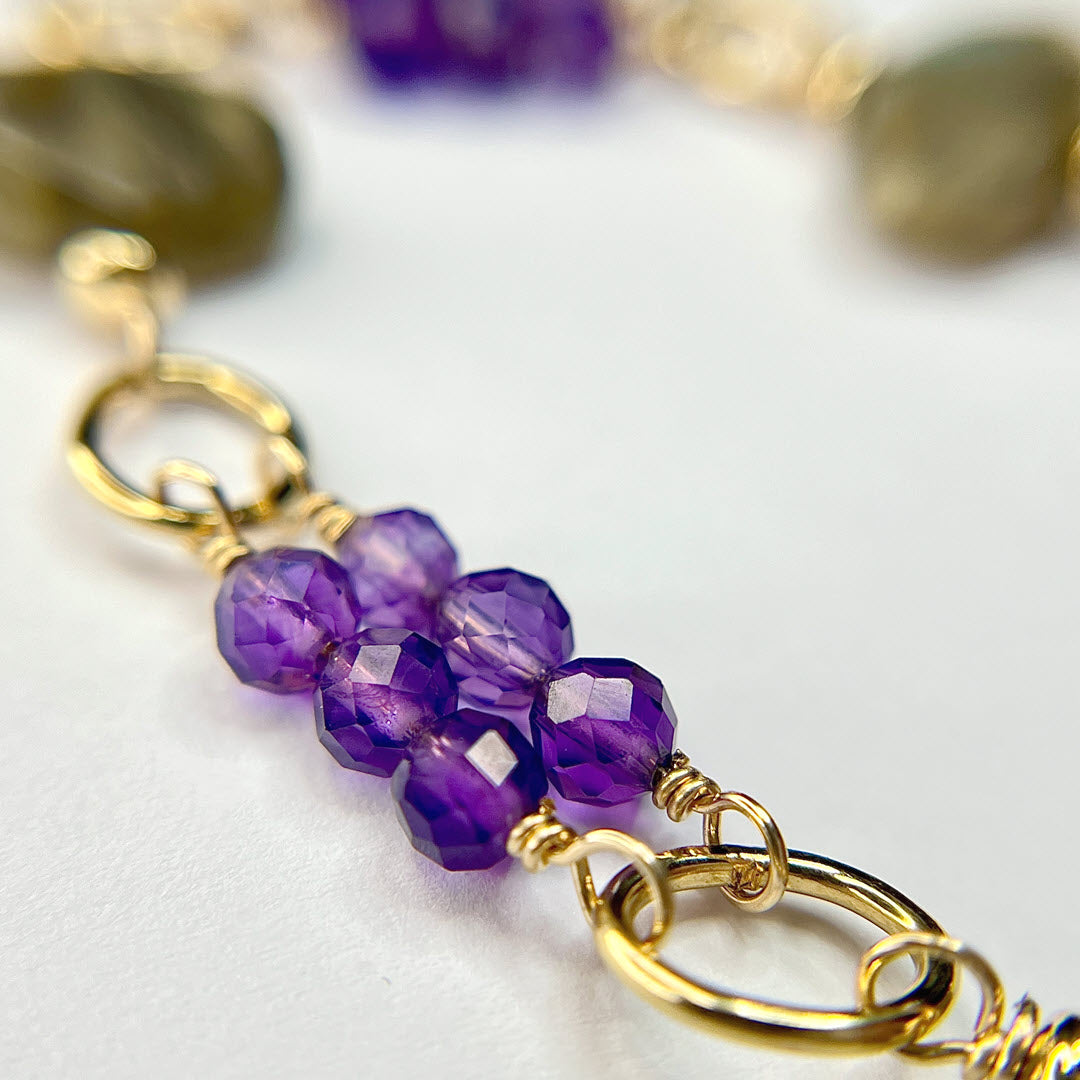 Amethyst Double Row Bracelet With Labradorite, 14K Gold Fill