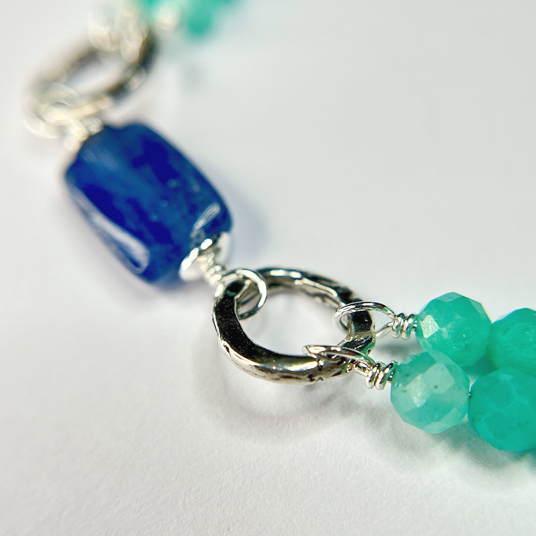 Amazonite Double Row Bracelet With Kyanite, Sterling