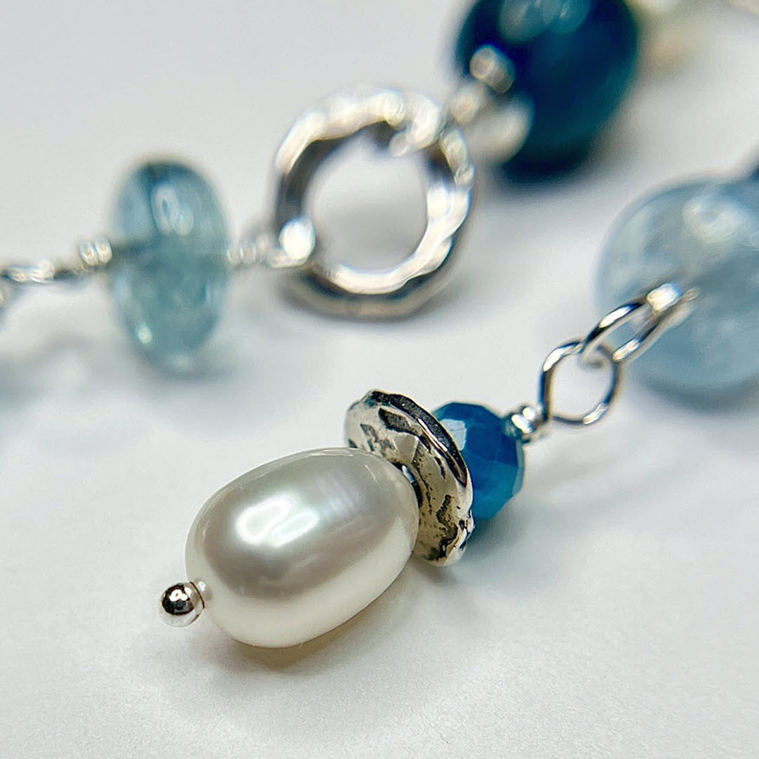Amazonite, Aquamarine, Apatite and Pearl Long Party Dangles