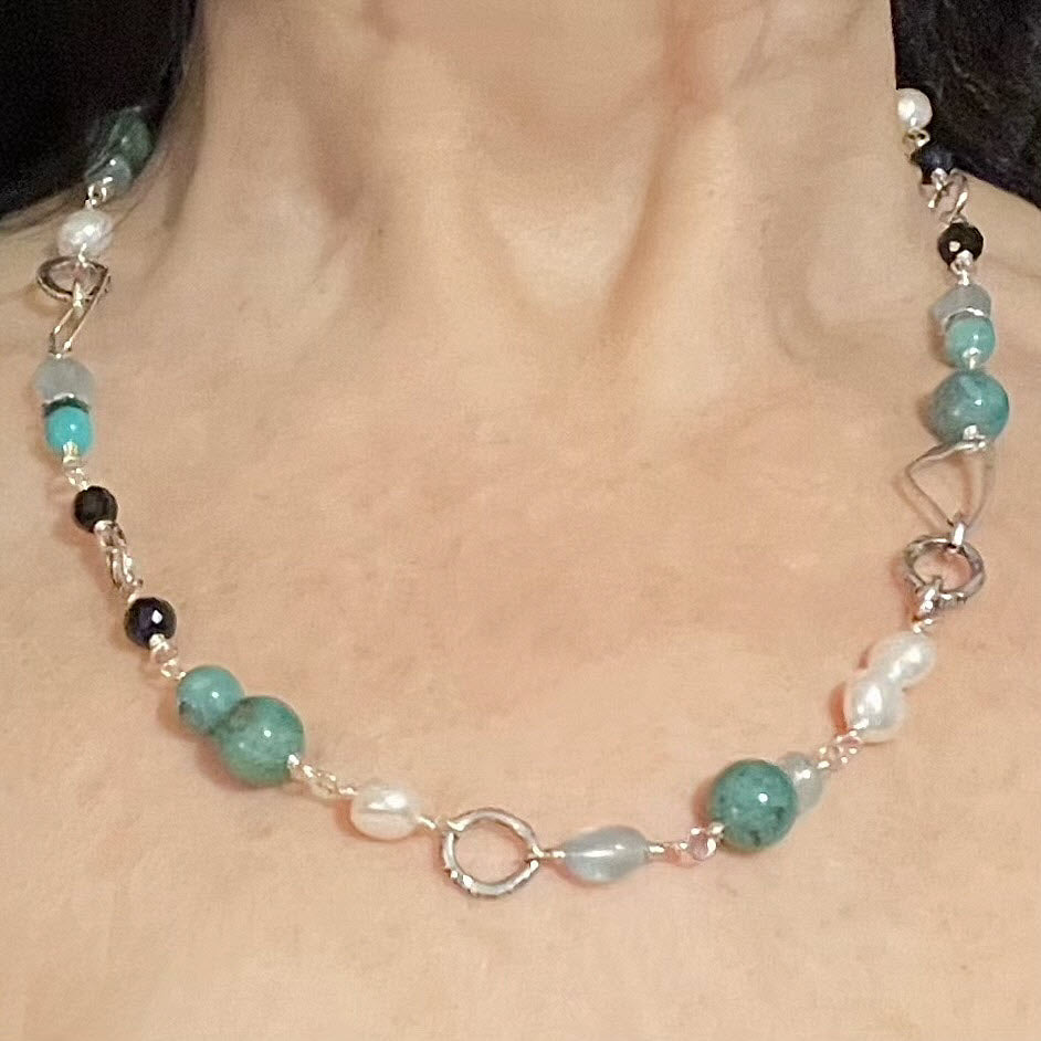 Multi-Gemstone “Matisse Blues” 21" Necklace, Sterling