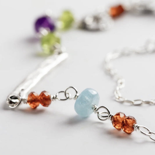 Multicolor Multi-Gemstone “Sticks and Stones” Necklace, Sterling