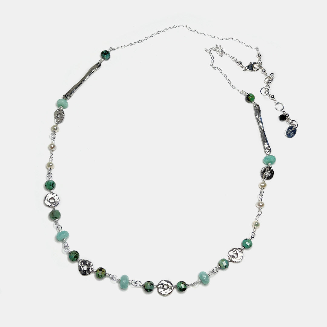 “Sticks and Stones” Necklace, African Turquoise, Sterling
