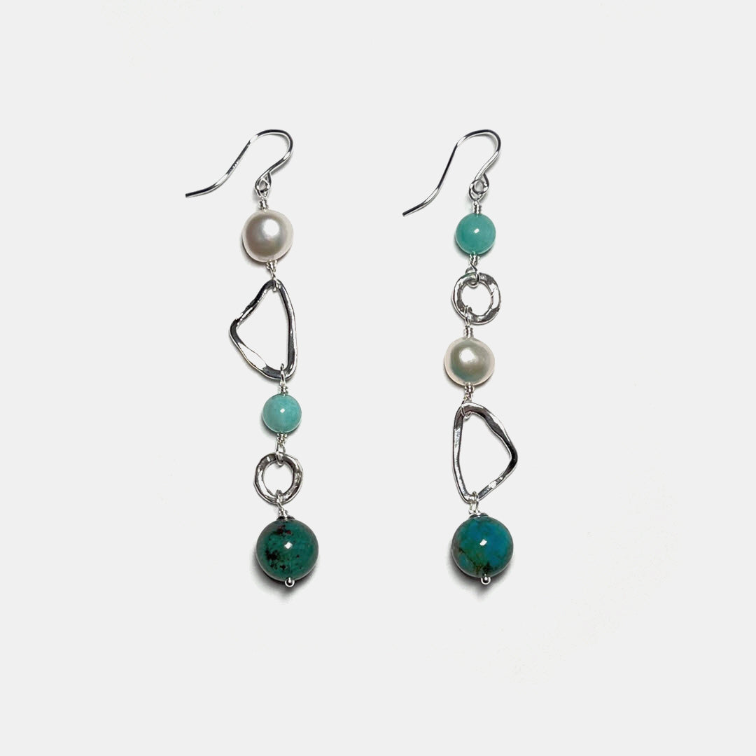 Matisse Blues Mixed Shape Long Dangles, Pearl