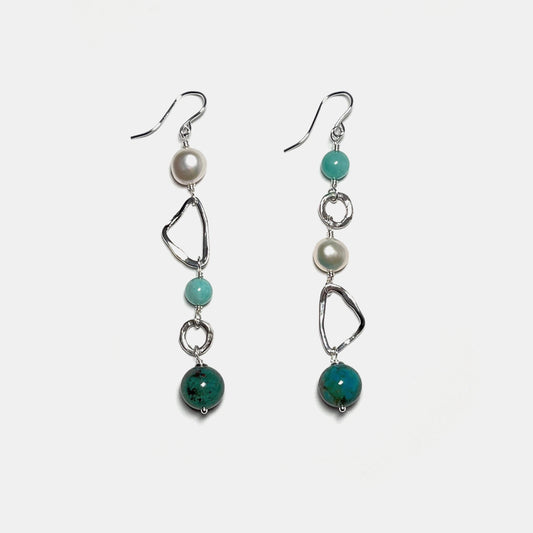 Matisse Blues Mixed Shape Long Dangles, Pearl