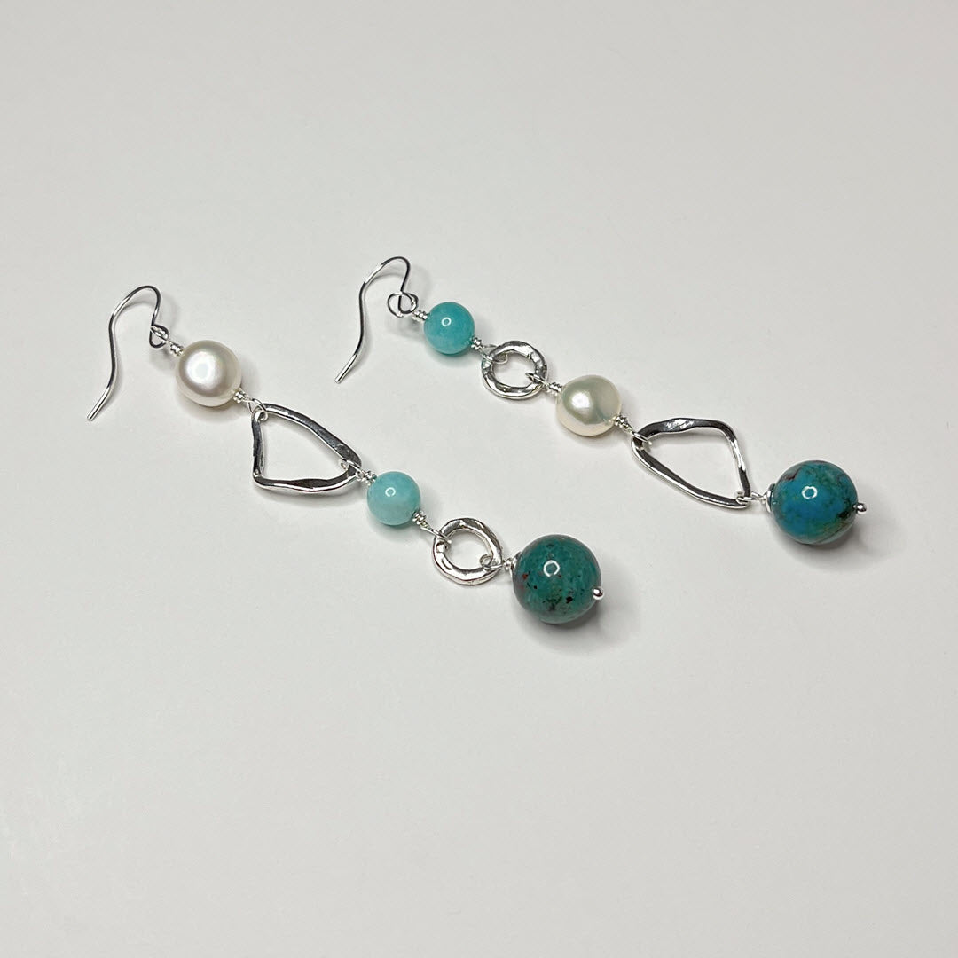 Matisse Blues Mixed Shape Long Dangles, Pearl