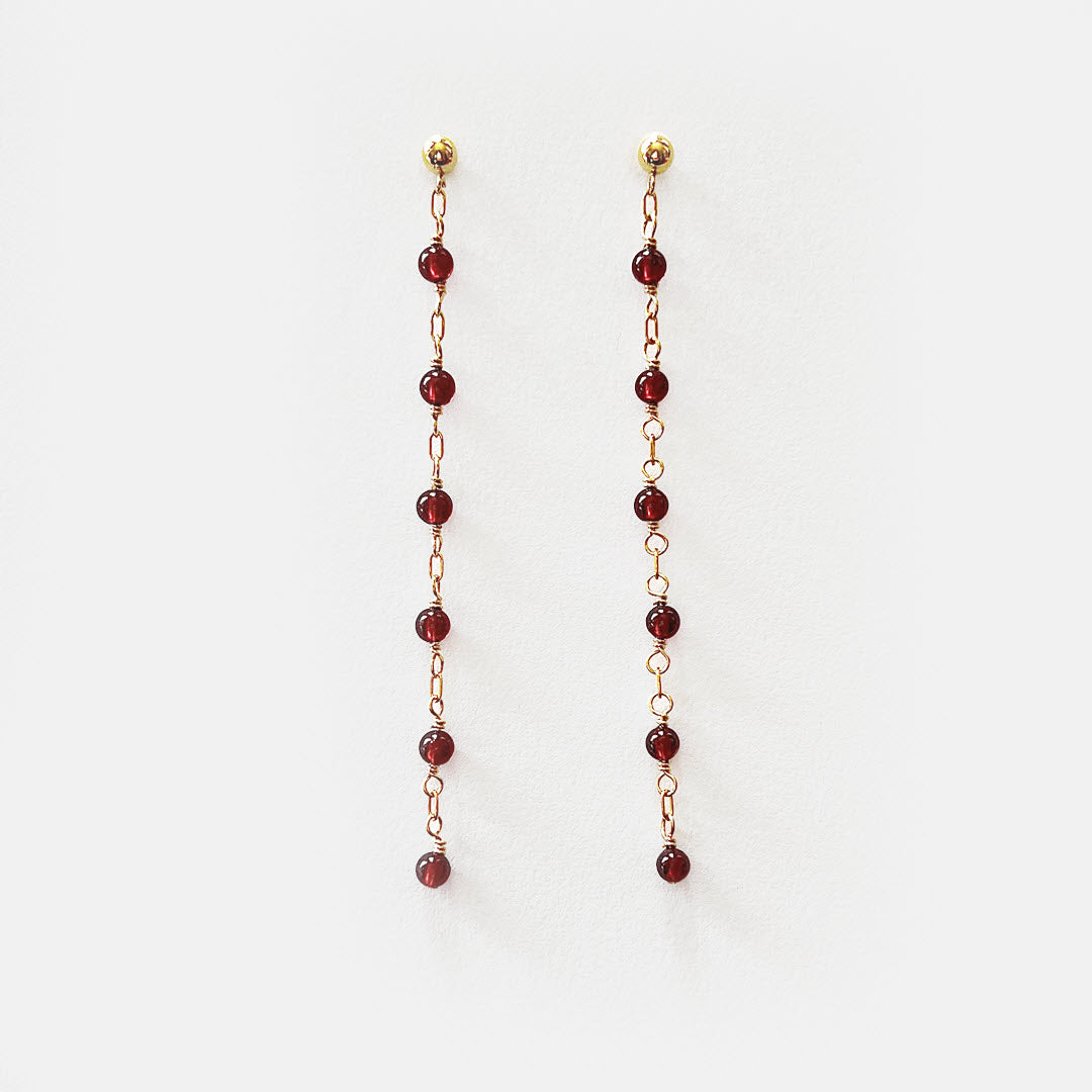 Red Garnet Long Dangle "Dot" Earrings, 14K Gold Fill