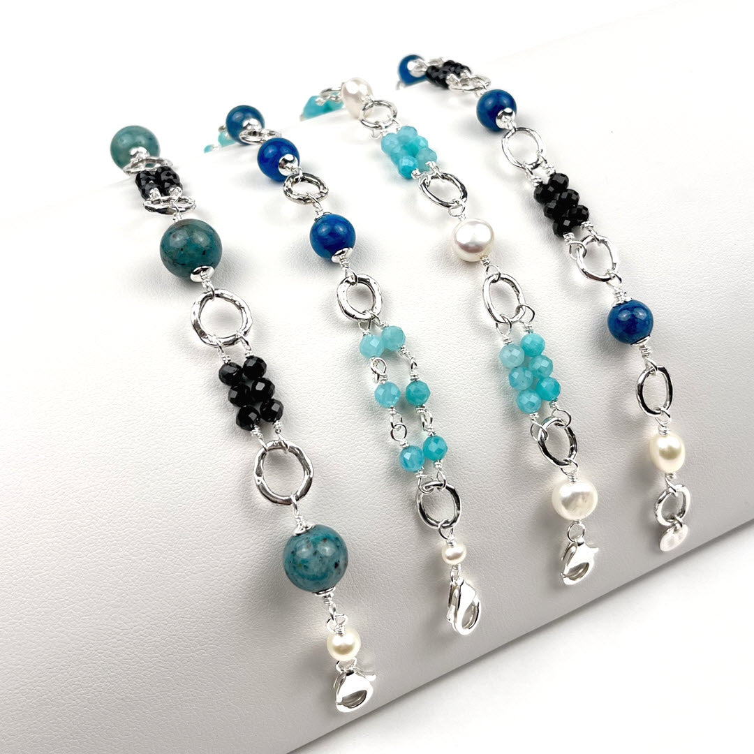 Amazonite Double Row Bracelet With Kyanite, Sterling