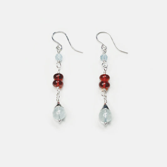 Hessonite and Aquamarine Dangle Earrings, Sterling