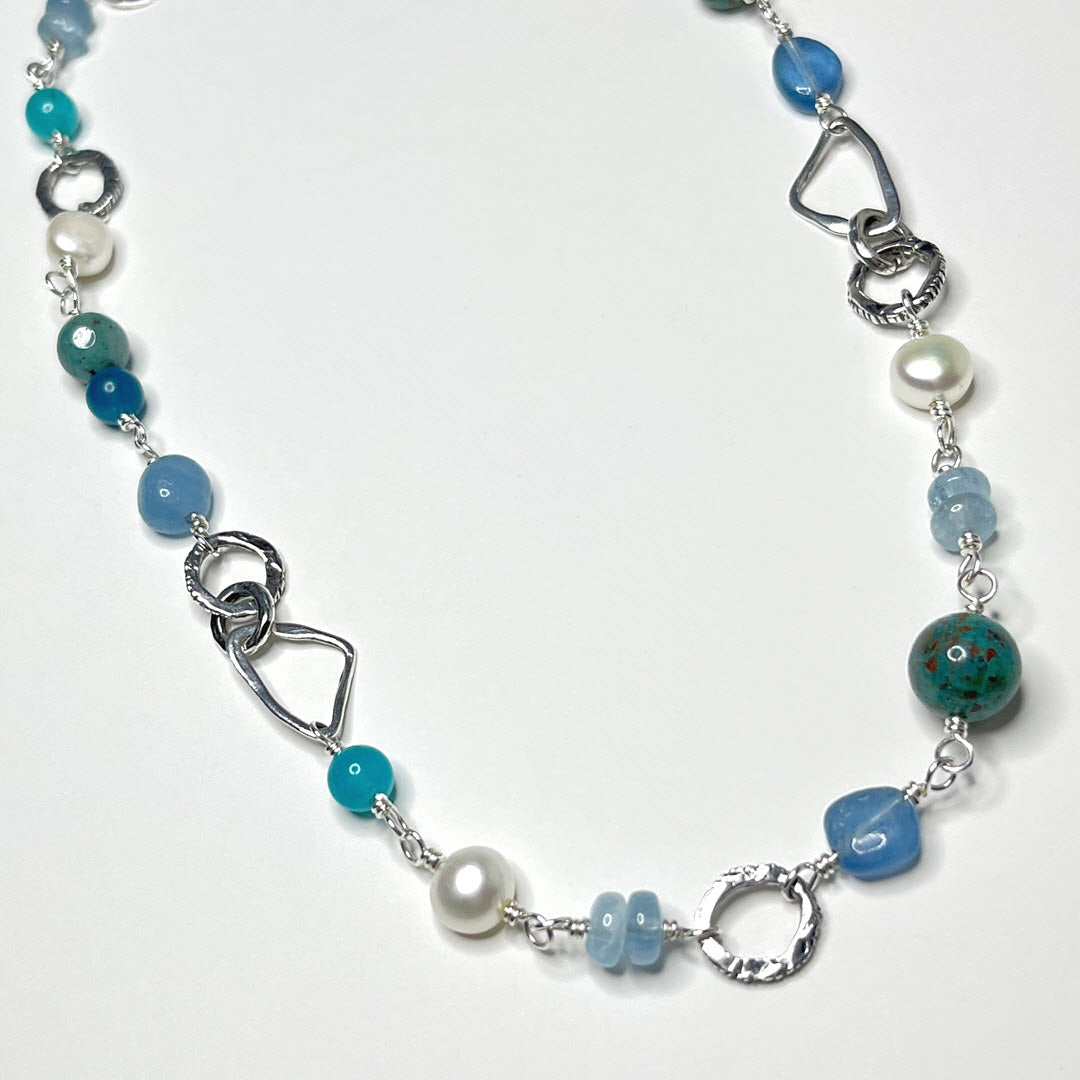 Multi-Gemstone “Matisse Blues” 18" Necklace, Sterling