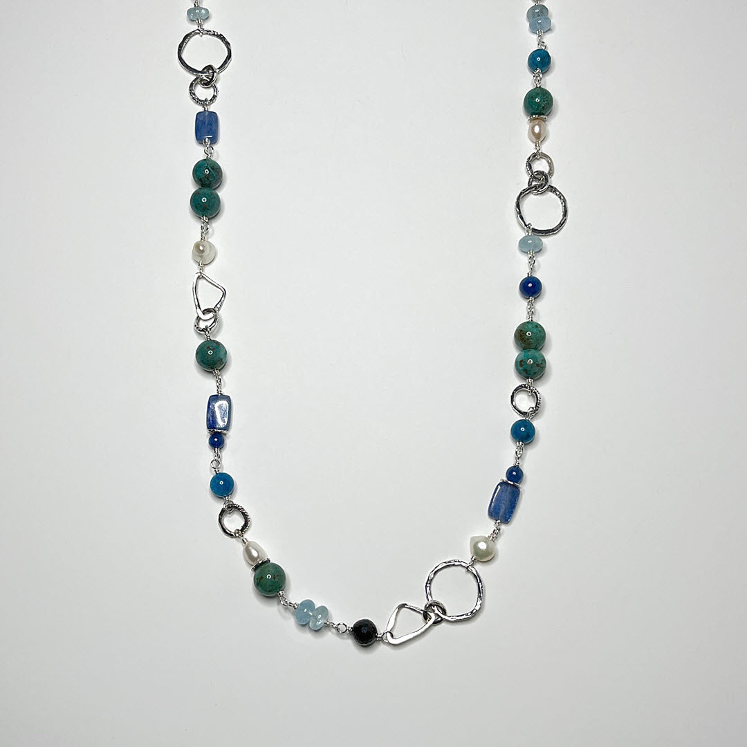 Multi-Gemstone "Matisse Blues" 28" Necklace, Sterling