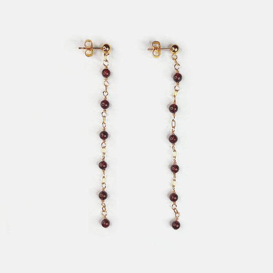 Red Garnet Long Dangle "Dot" Earrings, 14K Gold Fill