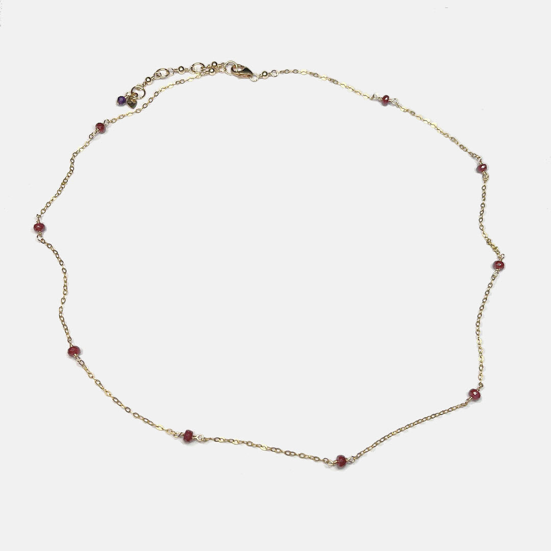 Ruby 9-Stone Station Necklace, 14K Gold Fill
